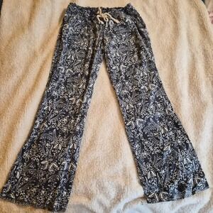 Roxy Womens XL Blue Paisley Linen Blend Wide Leg Beach Pants Coastal beach Y2K